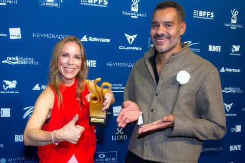 Anneke Kim Sarnau and Michael Klammer present the award for Haley Louise Jones as best actress in a
