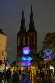 Nikolaikirche in the Nikolaiviertel, 21st BERLIN FESTIVAL OF LIGHTS, motto Let's Shine Together,