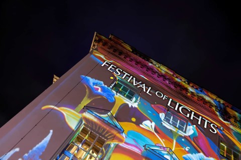 German State Opera, detail, Bebelplatz, 21st BERLIN FESTIVAL OF LIGHTS, motto Let's Shine Together,