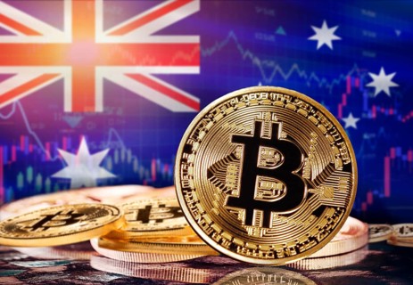 Bitcoin with Australia flag in the background. Investors in cryptocurrency and Blockchain