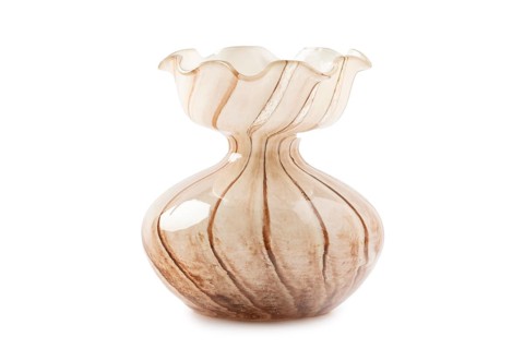 Brown glass vase with grooved design, elegant, classic shape, white background
