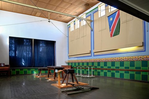 Former gymnasium, Kolmanskop, restricted diamond area, Karas region, Namibia