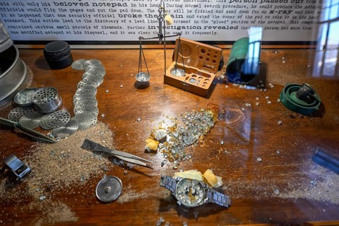 Watch prepared for diamond smuggling in an exhibition in the former casino, Kolmanskop, restricted