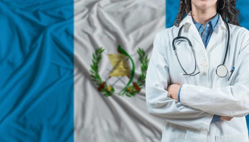 Medical professional on Guatemala flag. Healthcare and wellness in Guatemala, Concept