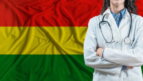 Medical professional on Bolivia flag. Healthcare and wellness in Bolivia, Concept