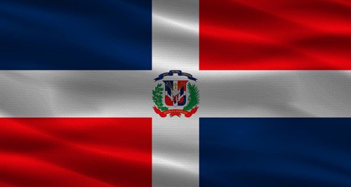 Dominican Republic flag with fabric texture. Realistic flag of Dominican Republic waving