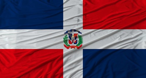Dominican flag waving. Flag of Dominican Republic with cloth texture