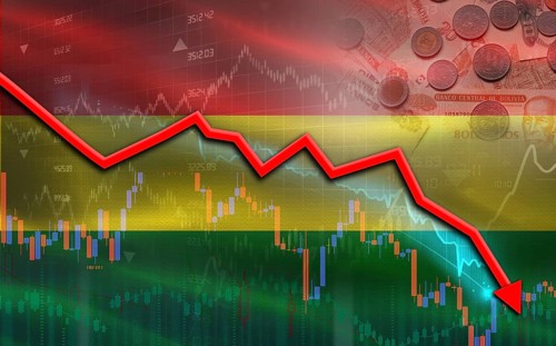 Bolivia financial fall on economy market. Bolivia financial crisis on economic graph