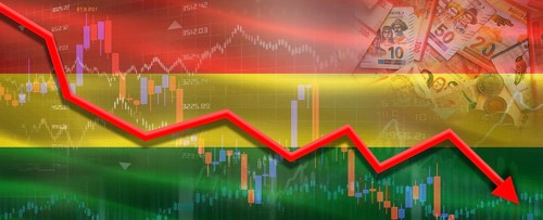 Bolivia financial crisis on economic graph. Financial fall of Bolivia on economy market