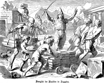 Tribulations of the Israelites in Egypt, Jacob's descendants, new king, hard physical labour,