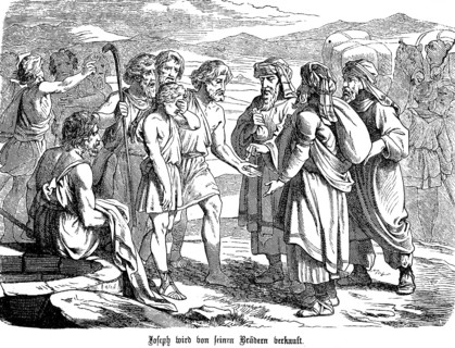 Joseph is sold by his brothers to passing Ishmaelites for 20 pieces of silver, Joseph, trade,