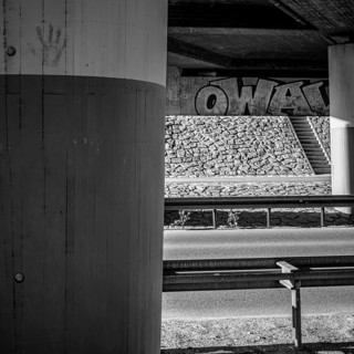 Concrete bridge with graffito in Münsingen on the Swabian Alb, Baden-Württemberg, Germany, for
