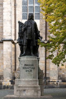 Johann Sebastion Bach statue in front of St Thomas' Church, Leipzig, Saxony, Germany