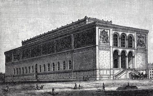 Neue Pinakothek in Munich, historical book illustration, wood engraving