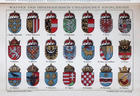 Coat of arms of the Austro-Hungarian Crown Lands around 1900, k. u. k. Monarchy, historical book