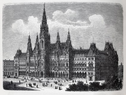 Vienna City Hall, Austria, historical book illustration, wood engraving
