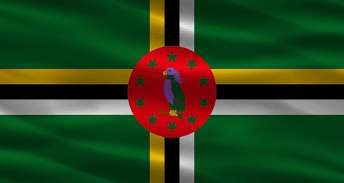 Dominica flag with fabric texture. Realistic flag of Dominica waving