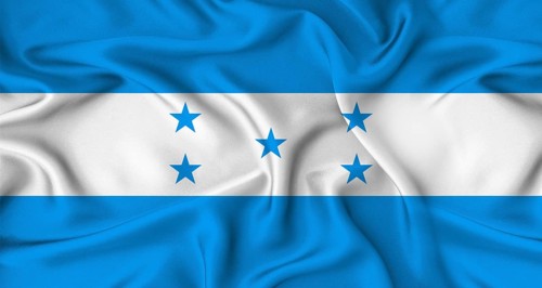 Realistic Honduras flag waving. Close up of flag of Honduras with cloth texture