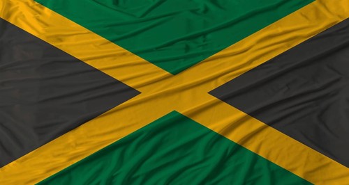 Jamaican flag waving. Flag of Jamaica with cloth texture