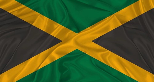 Flag of Jamaica with cloth texture. Close up of Jamaica flag waving
