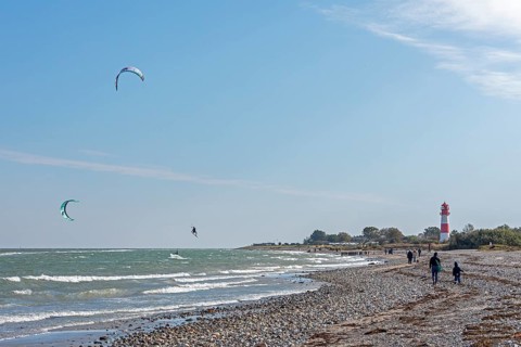 Lighthouse, beach, Baltic Sea, people, kitesurfer, kitesurfer jumps, Falshöft, Pommerby,