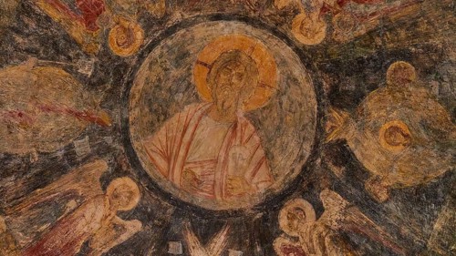 Church of Agia Sophia from the 14th century AD, fresco depicting Jesus surrounded by angels and