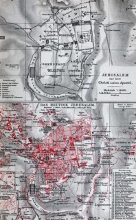 Jerusalem, historical city map from 1907, the old and the new Jerusalem, Palestine