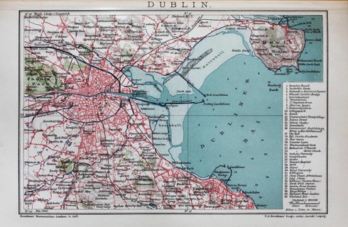 Dublin, historical city map from 1905, Ireland