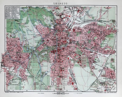 Leipzig, historical city map from 1907