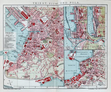 Trieste, Fiume and Pola, historical city map from 1907