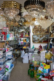 A full shop with chandeliers and various household products, Martuni, Gegharkunik province, Armenia