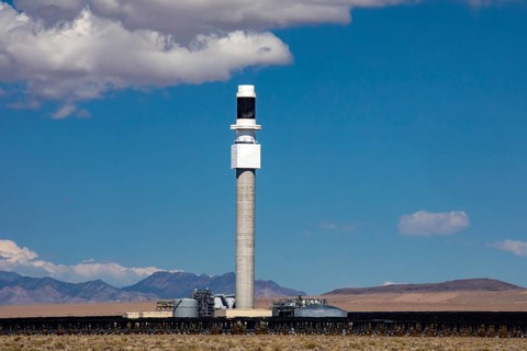 Tonopah, Nevada - The central receiver tower at Crescent Dunes Solar Energy Project in the Nevada