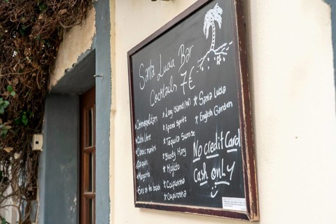 Restaurant, pub, bar, blackboard with offers, note, no credit cards accepted as means of payment,