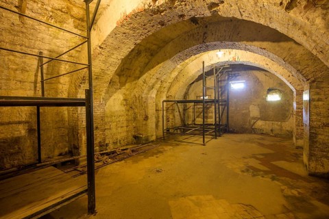 Bedsteads in a dormitory in Fort de Vaux from the 1st World War, Douaumont, Département Meuse,