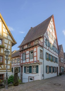 Half-timbered houses in the old town centre, Hirschhorn, Hesse, Germany