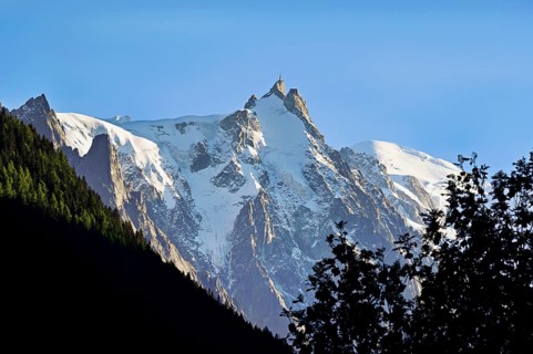 Aiguille du Midi, snow-covered Mont-Blanc on the right, Chamonix-Mont-Blanc, Haute-Savoie, France