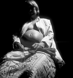 Pregnant woman with knitting, black and white, Bavaria, Germany