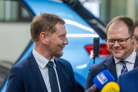 Minister President Michael Kretschmer and Federal Environment Minister Carsten Schneider during his
