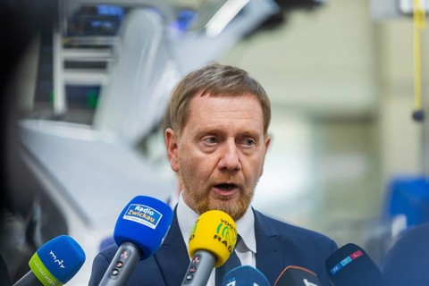Minister President Michael Kretschmer during his visit to the Volkswagen vehicle plant in Zwickau,