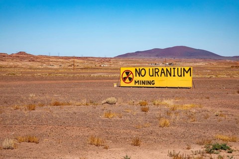 Cameron, Arizona - A sign on the Navajo Nation expresses opposition to Energy Fuels' controversial