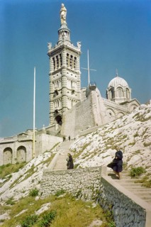 Neo-Byzantine architecture of basilica Notre Dame De La Garde church, Marseille, France, Europe,