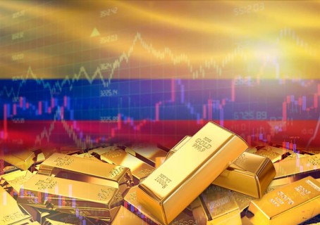 Gold bars on Colombia flag in background. Gold bars stacked on Colombian flag. Concept of Colombia