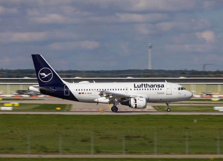 Flight operations at Stuttgart Airport. Aircraft on landing. Aircraft registration number: D-AILM,