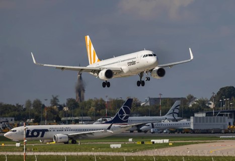 Flight operations at Stuttgart Airport. Aircraft on landing. Aircraft registration number: LZ-FBK,