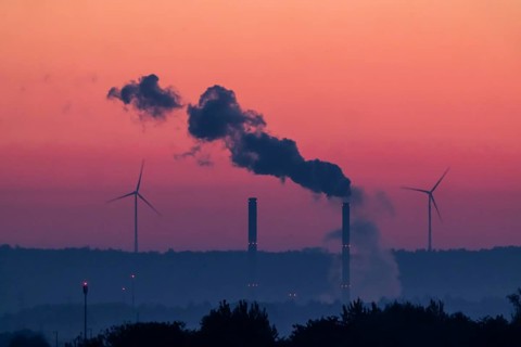 Sunrise on the Filder. Morning atmosphere near Filderstadt. Wind turbines on the Swabian Alb, the