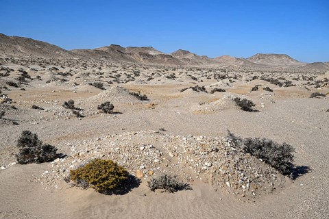 Diamond mining mound in the desert sand at the beginning of the 20th century, Pomona, restricted