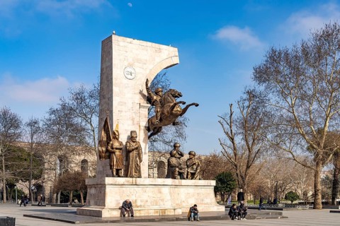 Fatih Memorial Park with equestrian statue of Sultan Mehmed II in Fatih, Istanbul, Turkey