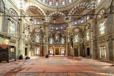 Interior of the Laleli Mosque or Tulip Mosque in Istanbul, Turkey
