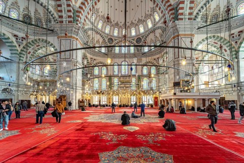 Interior of the Fatih Mosque in Fatih, Istanbul, Turkey