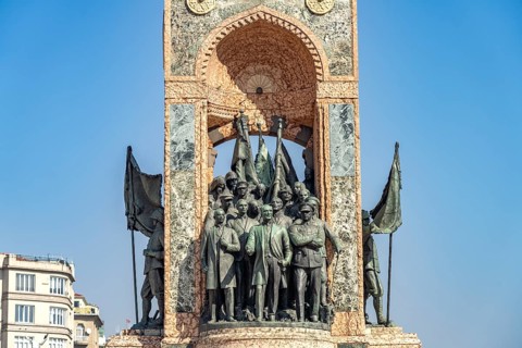 The Republic of Cumhuriyet Aniti Monument on Taksim Square Taksim Meydani in Beyoglu, Istanbul,